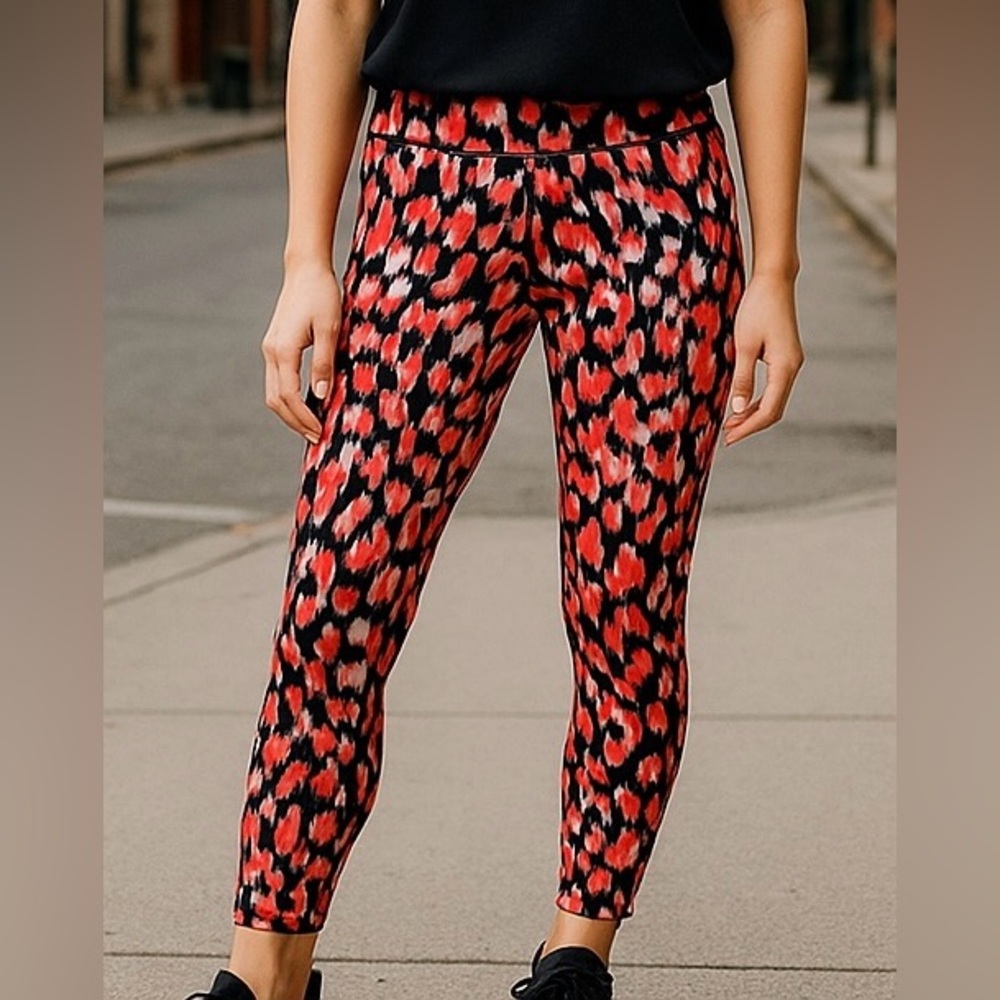 DKNY sport Women's High-Waist Cropped‎ Leggings multicolor red black size XS